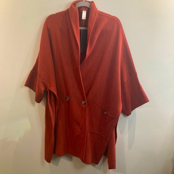MARLA WYNNE O/S Cotton Blend Oversized Pockets Buttoned  Poncho Cardigan NEW - Picture 1 of 11